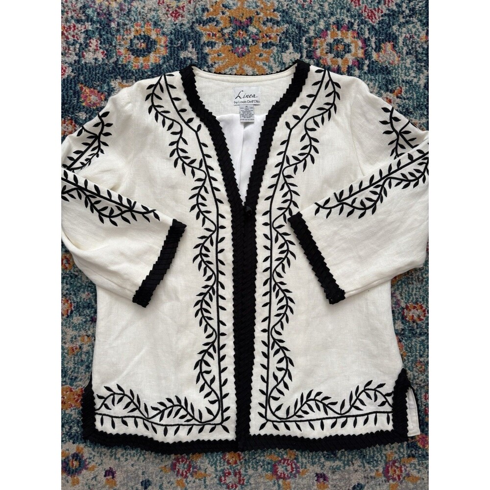 Linea by Louis Dell'Olio Linen Embroidered Jacket Women’s Size Medium - Picture 6 of 10